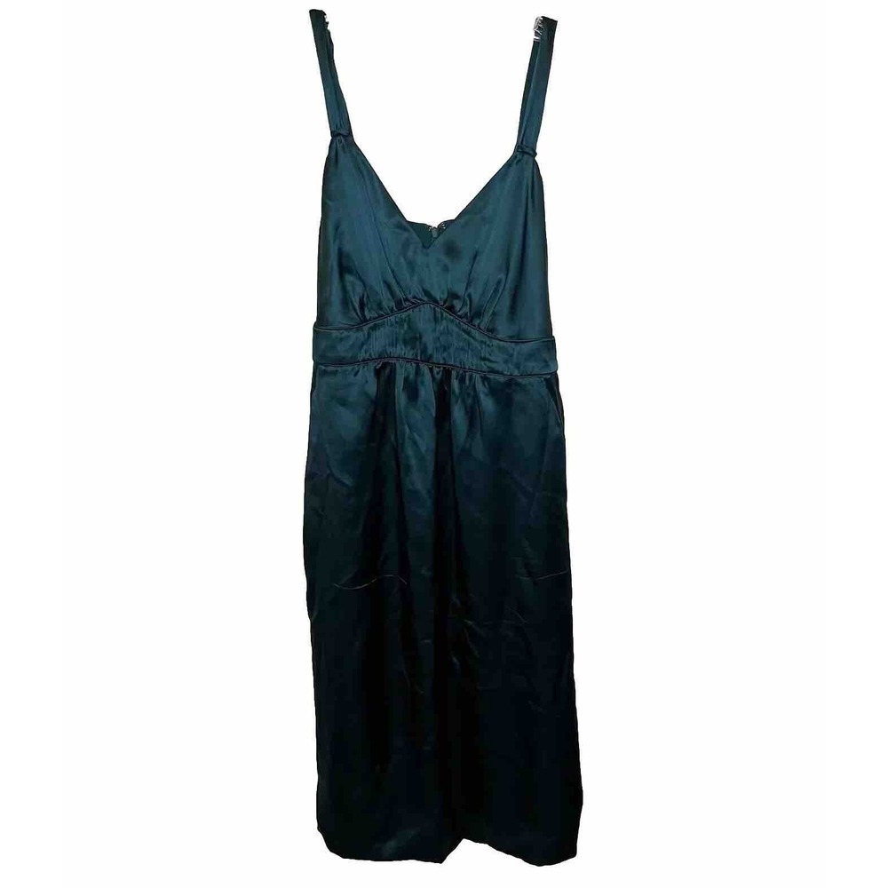 A Pea In Pod M Teal Green Silky Sleeveless Midi Dress V-neck Maternity Wedding